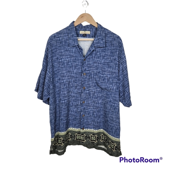 Tommy Bahama Other - Tommy Bahama Blue Silk Button Down Short Sleeve Shirt Cocktail Graphic Sz XL